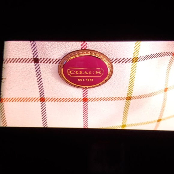 Coach Plaid Peyton Tattersall White Leather Tote - Picture 4 of 6